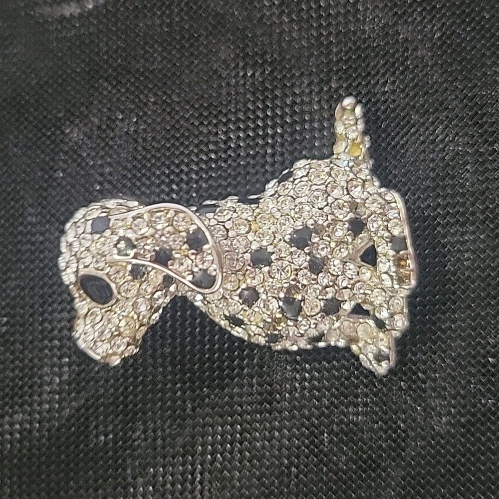Swarovski Crystal Small Dalmatian Dog Brooch Rhodium Plated 1.5" Tall